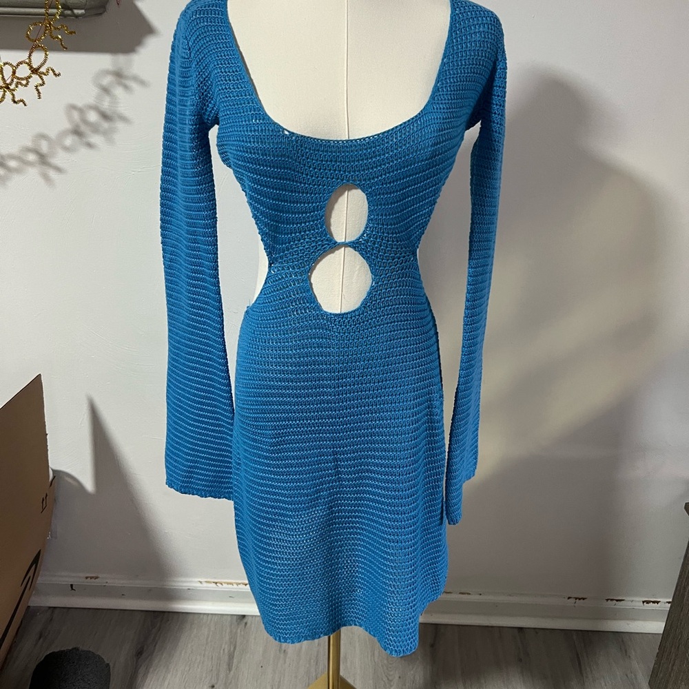 Micas blue knit mini dress